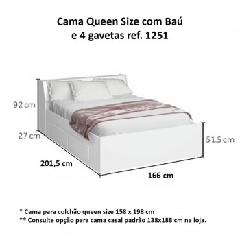 Cama Baú Queen Size com 4 gavetas Ilan 1251 Branco