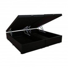 Base Box com Baú de Casal Queen Corino Preto (Bi partida)