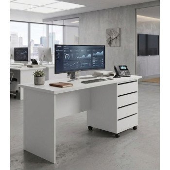 Mesa Notebook Diretor Com gaveteiro 150cm Branca