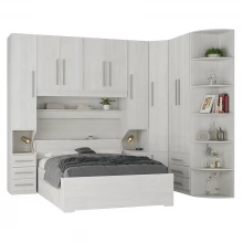 Guarda-Roupa de Canto com Cama Baú e Cantoneira Carvalho