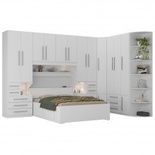 Guarda-Roupa de Canto Casal Completo e com Cama Baú 1222 Branco