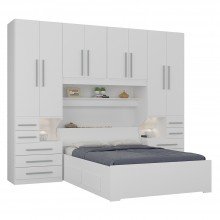 Guarda-roupa de Casal com Cama Bau Queen Size Embutida 1223 Branco