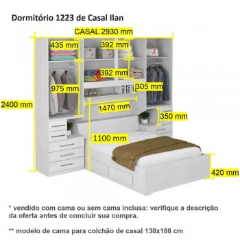 Dormitório De Casal Sem Cama 1223S com Kit de Led Castanho
