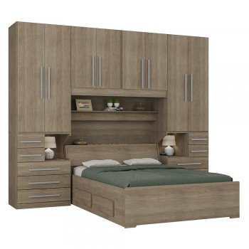 Guarda-roupa de Casal com espaço para cama Box Padrão 1223S com Kit de Led Castanho