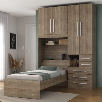 Quarto de Solteiro com Guarda-Roupa sem Cama 1225D Castanho