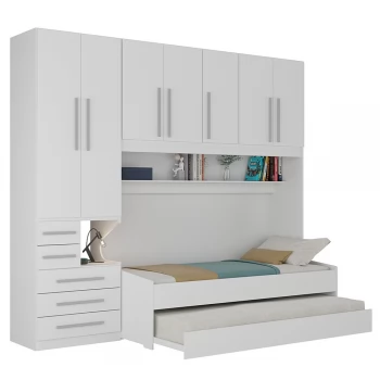 Quarto Completo de Solteiro com 2 Camas e Guarda-Roupa 1326E Branco