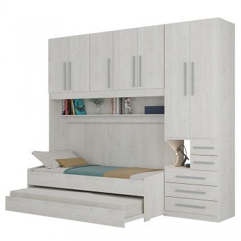 Quarto Completo de Solteiro com 2 Camas e Guarda-Roupa 1326D Carvalho Claro