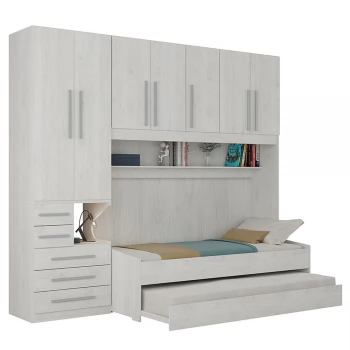 Quarto Completo de Solteiro com 2 Camas e Guarda-Roupa 1326E Carvalho Claro