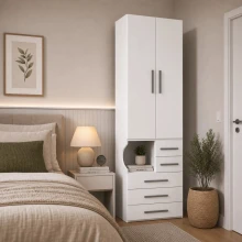 Guarda-Roupa De 2 Portas Com Mesa de Cabeceira 1224 Direito Branco