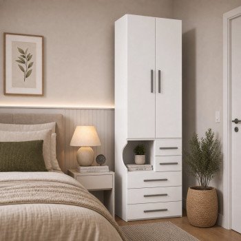 Guarda-Roupa De 2 Portas Com Mesa de Cabeceira 1224 Direito Branco