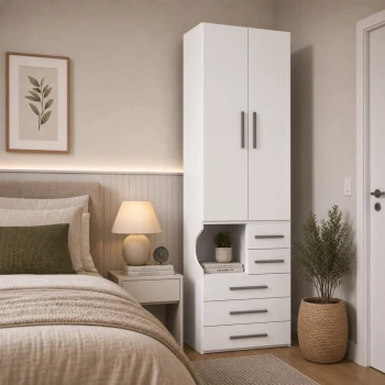 Guarda-Roupa De 2 Portas Com Mesa de Cabeceira 1224 Direito Branco