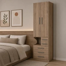 Guarda-Roupa De 2 Portas Com Mesa de Cabeceira 1224 Direito Castanho