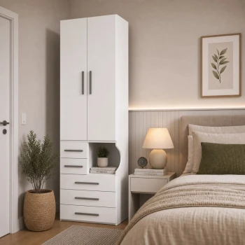 Guarda-Roupa De 2 Portas Com Mesa de Cabeceira 1224 Esquerdo Branco