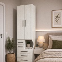 Guarda-Roupa De 2 Portas Com Mesa de Cabeceira 1224 Esquerdo Carvalho Claro